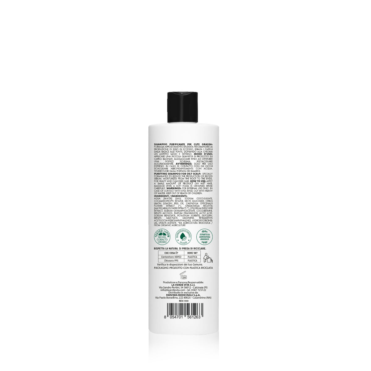 Kalucy Shampoo Purificante 250 ml retro con informazioni prodotto