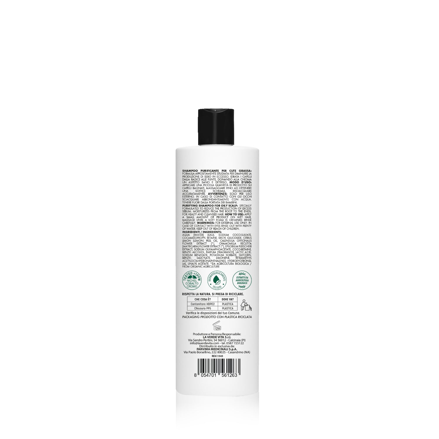 Kalucy Shampoo Purificante 250 ml retro con informazioni prodotto