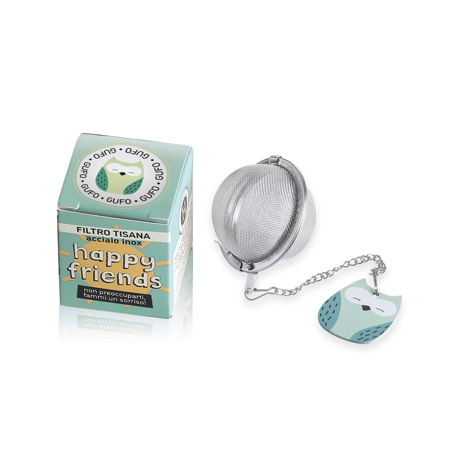 Himalaya Filtro Tisana Happy Friends Gufo | Infusore Acciaio Inox con Ciondolo Portachiavi