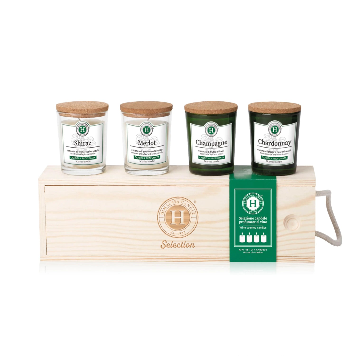 Himalaya Cofanetto 4 Candele Wine | Cera Soia Naturale Box Legno | 4x75 g