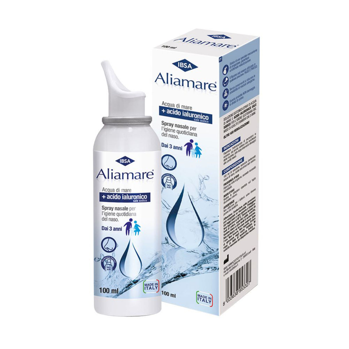 Aliamare | Spray Acqua di Mare Isotonica e Acido Ialuronico | 100 ml  