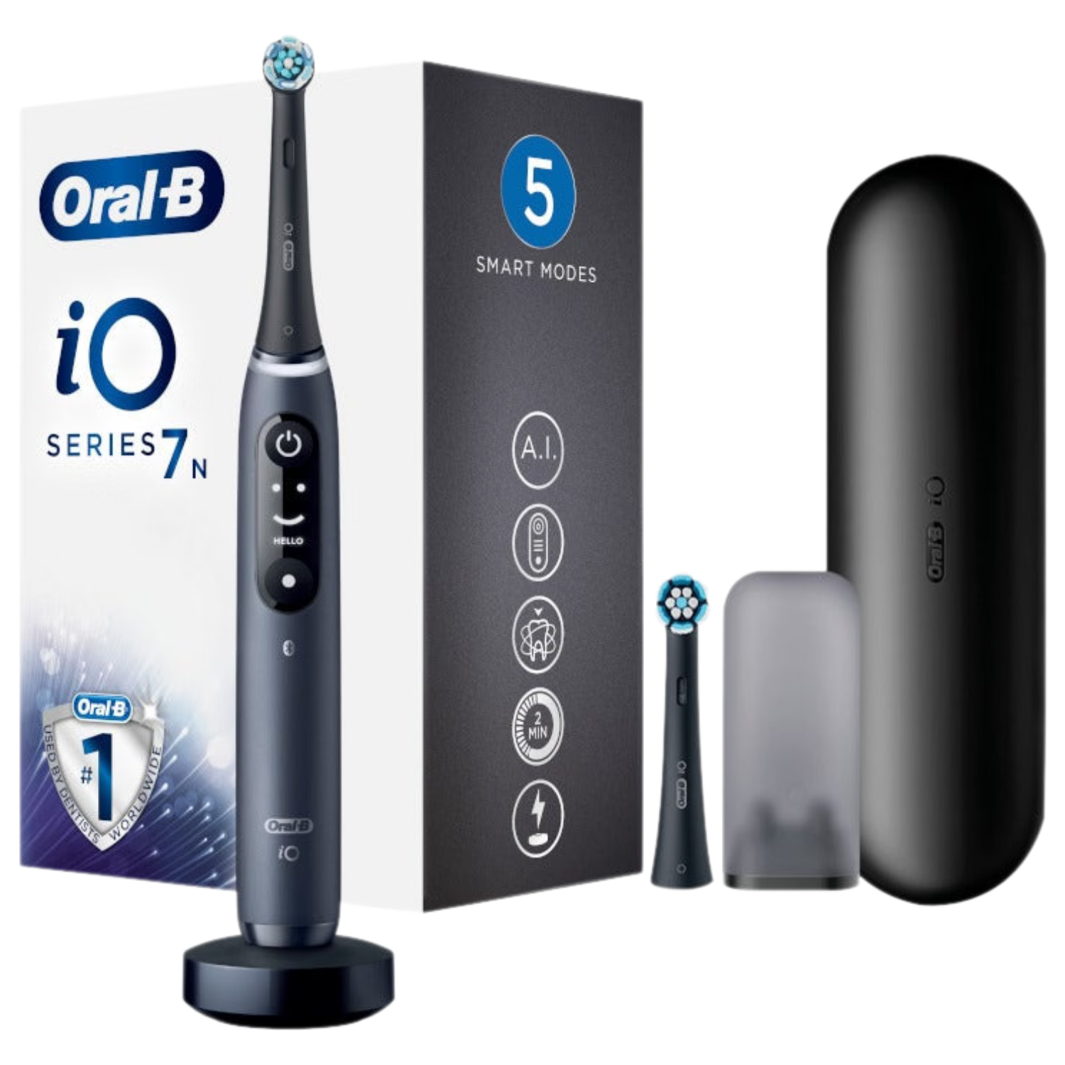Oral-B iO Serie 7 Black | Spazzolino Elettrico Display a Colori | 2 Testine + Custodia