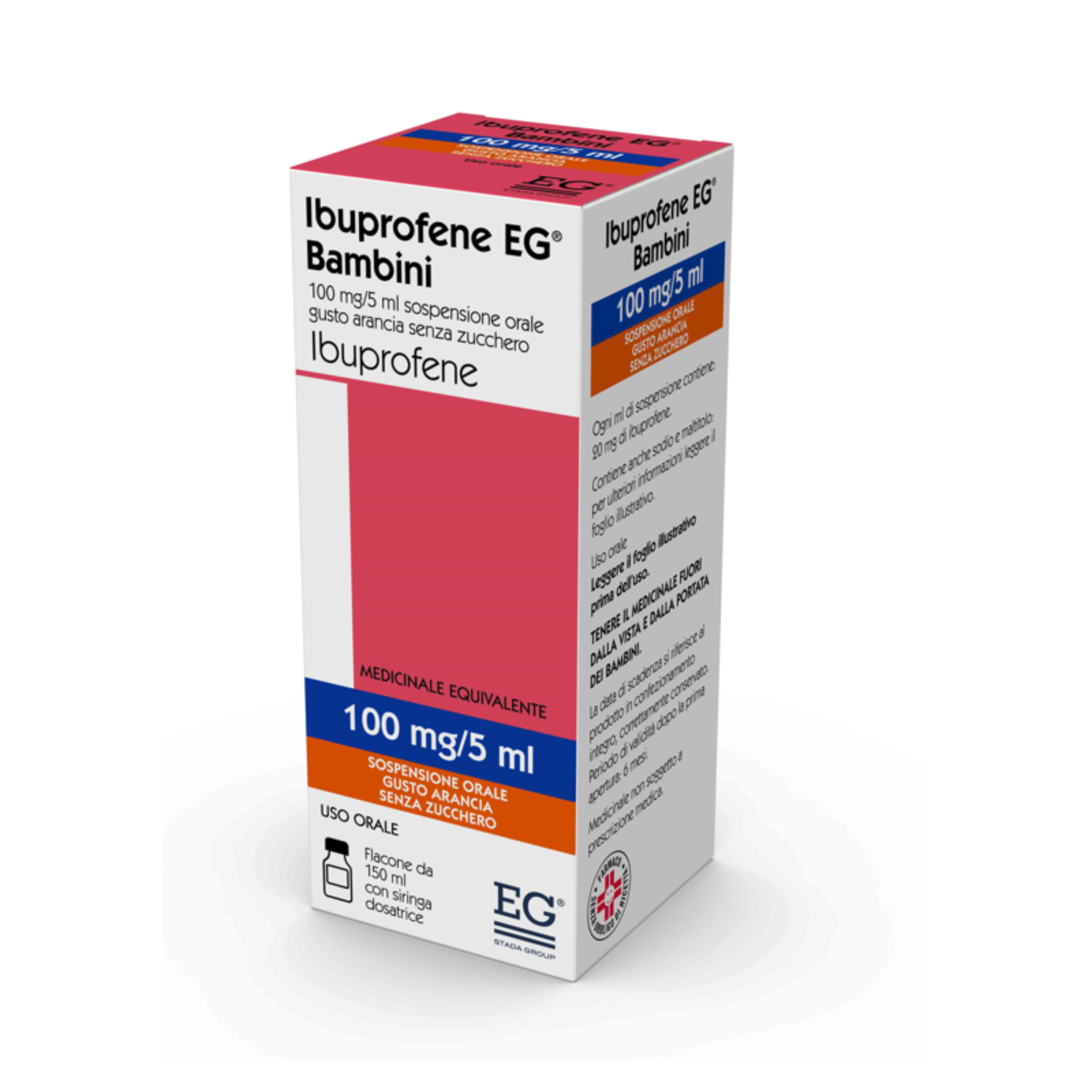 Ibuprofene 100mg/5ml | Sciroppo Antipiretico Analgesico Bambini | Gusto Arancia 150ml