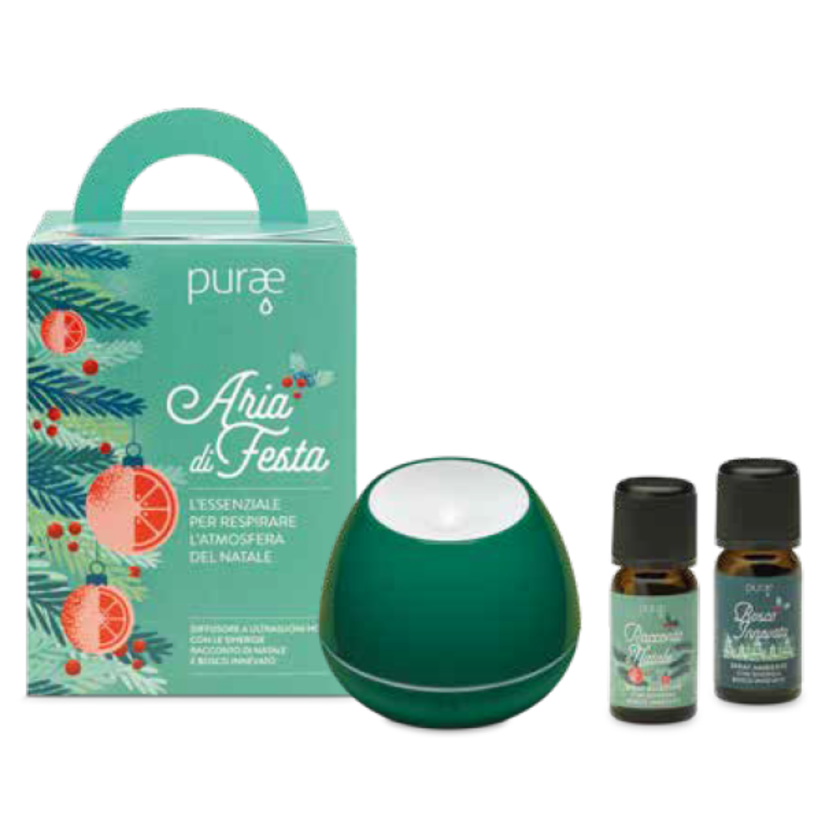 Purae Kit Aria di Festa | Diffusore + 2 Sinergie Natale | 2x5ml  