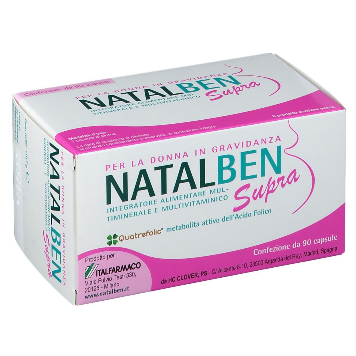 Natalben Supra | Integratore Gravidanza con Acido Folico Attivo | 90 Capsule  