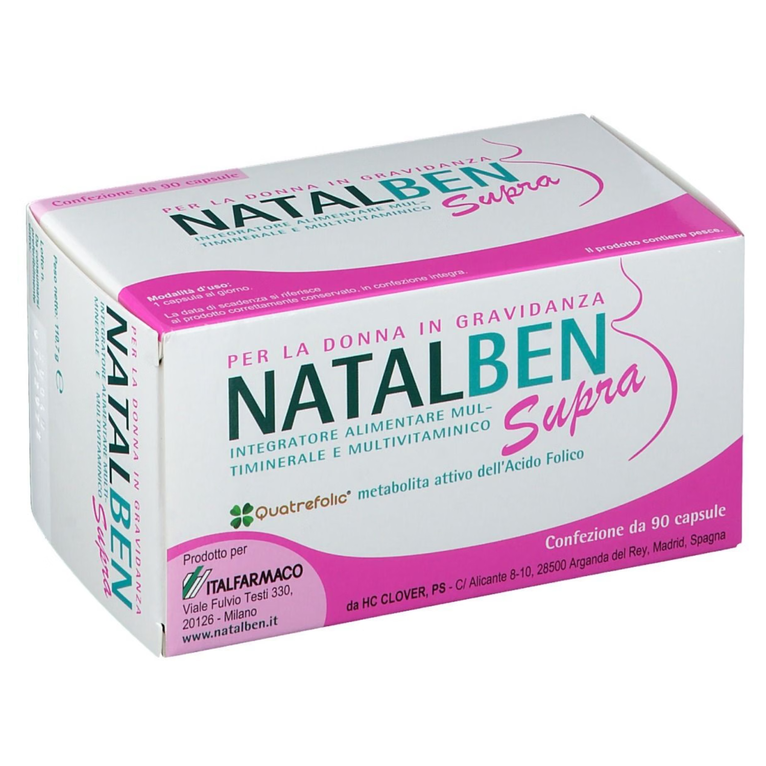 Natalben Supra | Integratore Gravidanza con Acido Folico Attivo | 90 Capsule