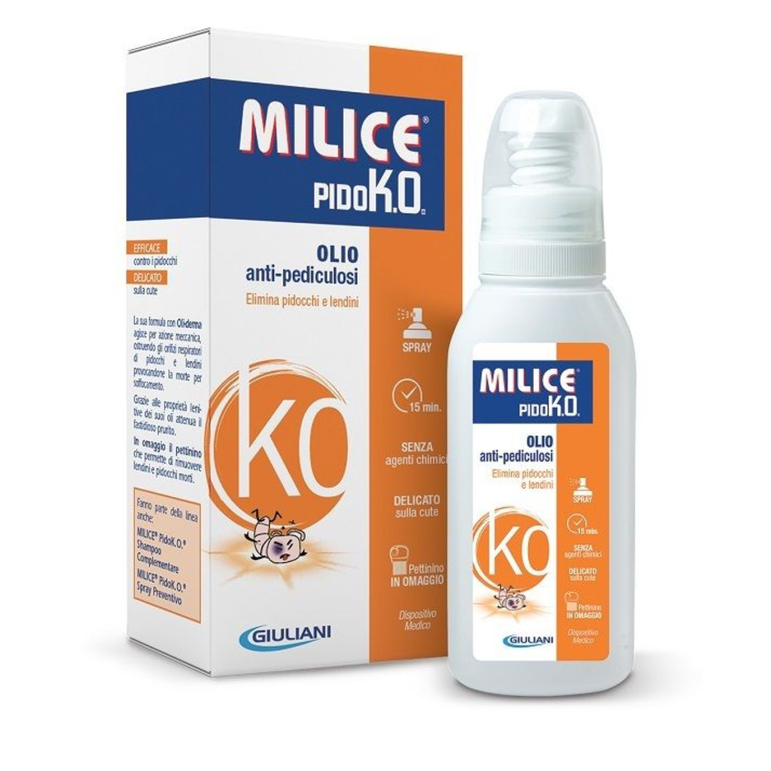 Milice Neo PidoK.O. | Olio Spray Antipidocchi Azione Meccanica | 75ml + Pettine