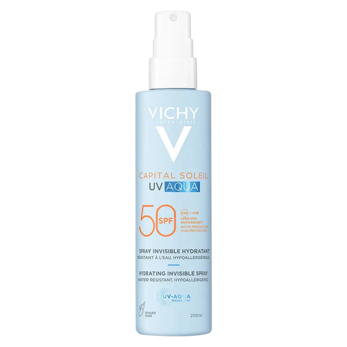 Vichy Capital Soleil UV Aqua | Spray Solare Corpo Invisibile Idratante SPF50+ | 200ml  