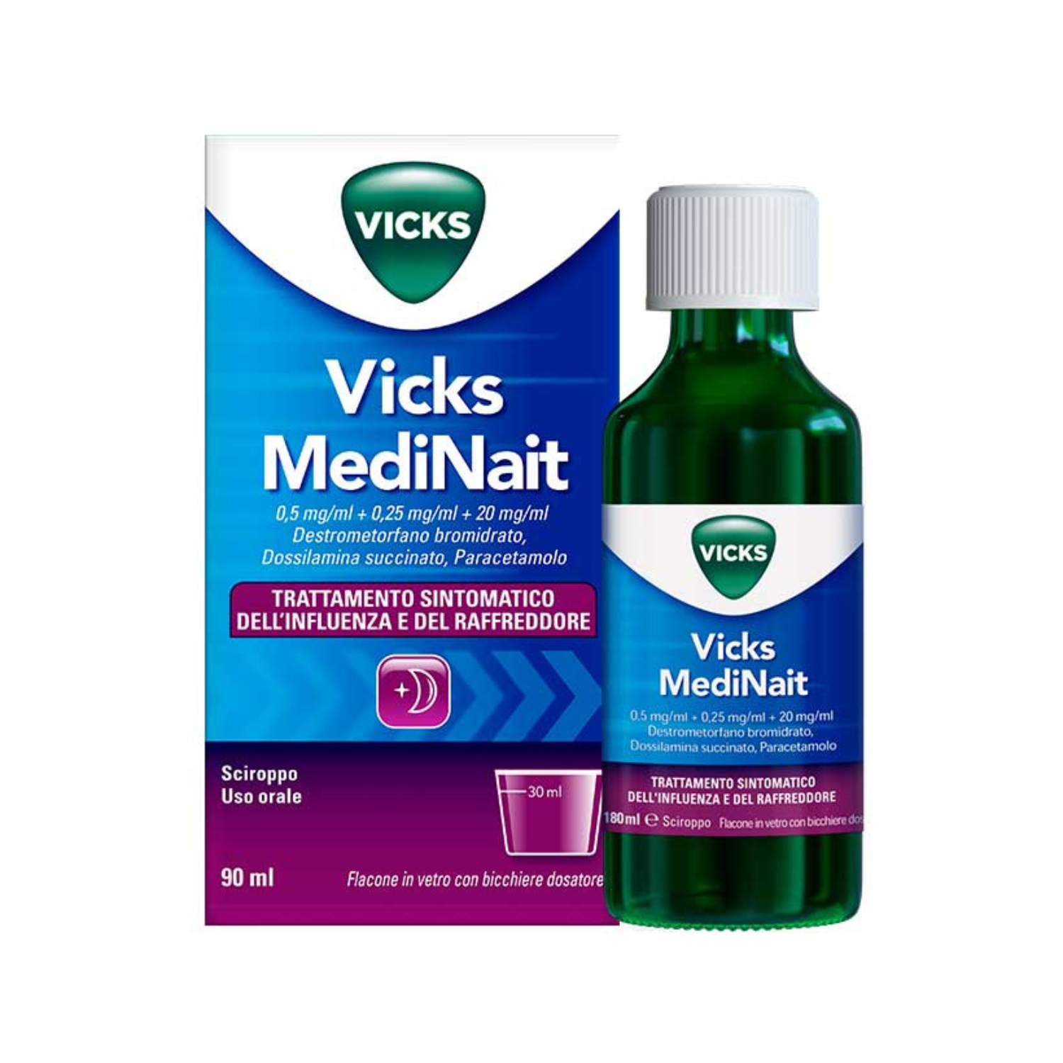 Vicks MediNait | Sciroppo Multisintomatico Influenza e Raffreddore | 90ml