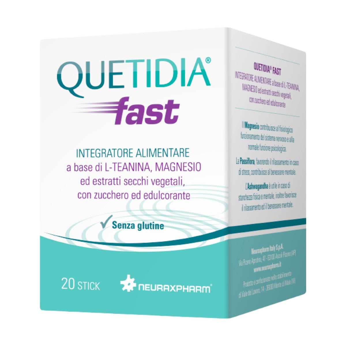 Quetidia Fast | Integratore Rilassamento L-Teanina Ashwagandha | 20 Stick Orodispersibili  