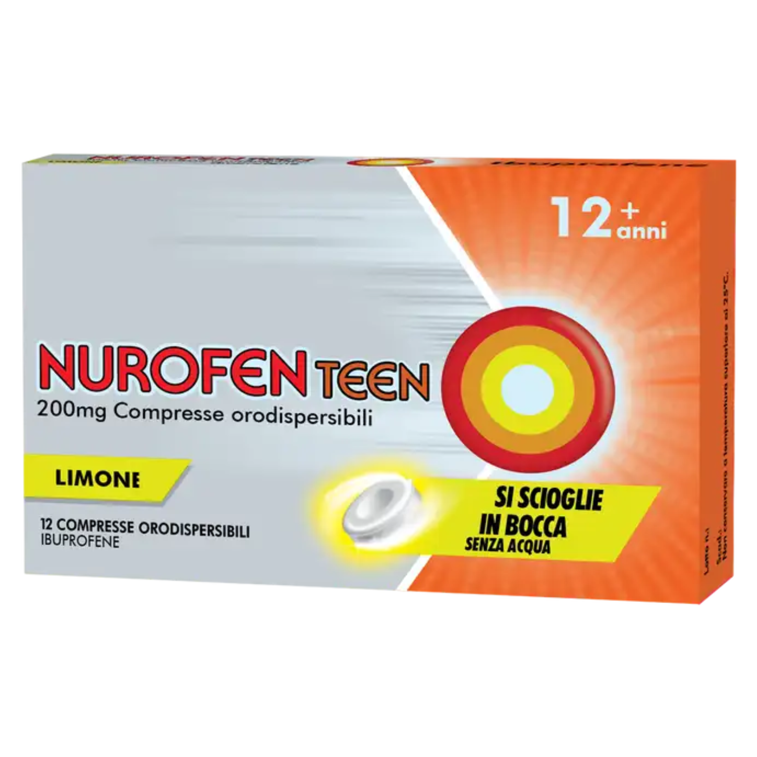 NurofenTeen 200mg | Analgesico Antinfiammatorio Adolescenti | 12 Compresse Orosolubili Limone