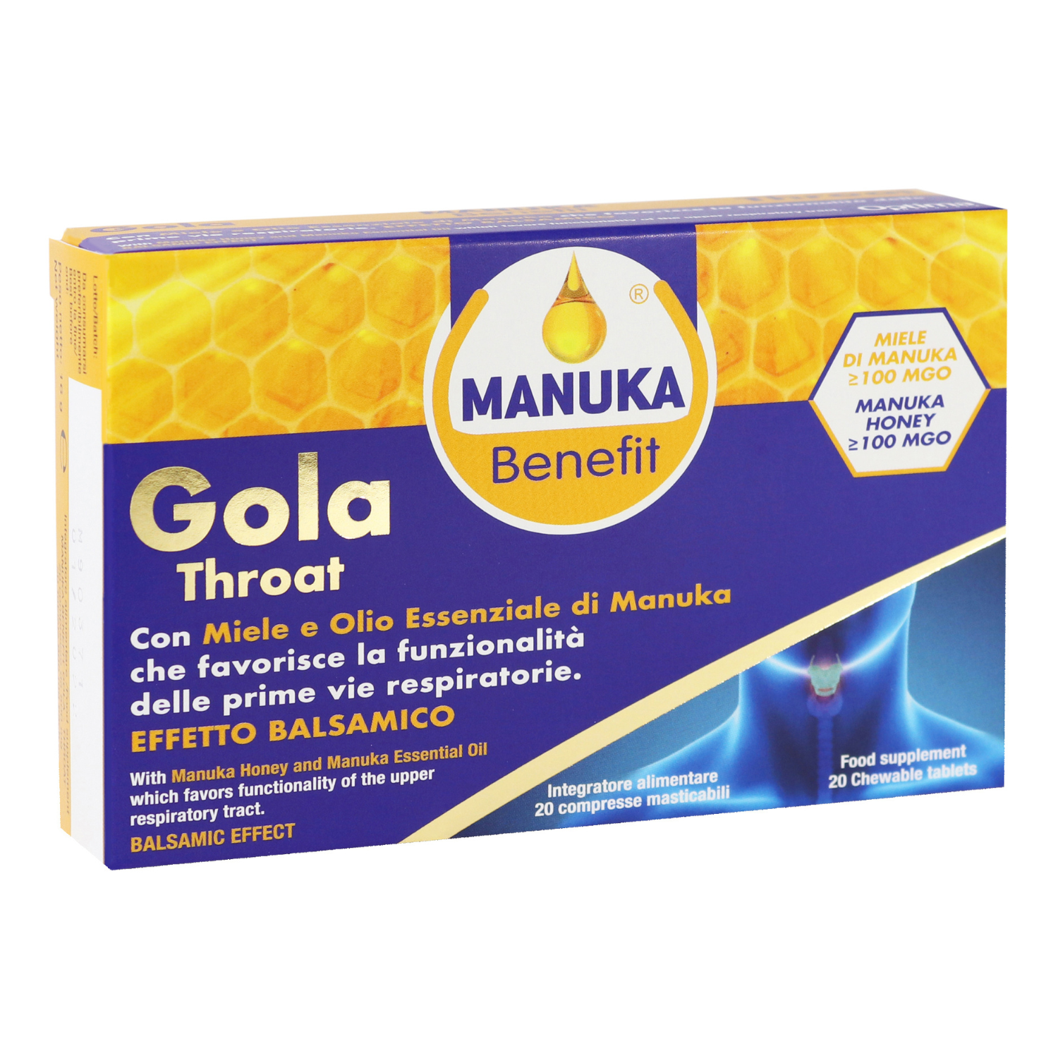 Manuka Benefit | Integratore Gola Voce Miele Manuka | 20 Compresse
