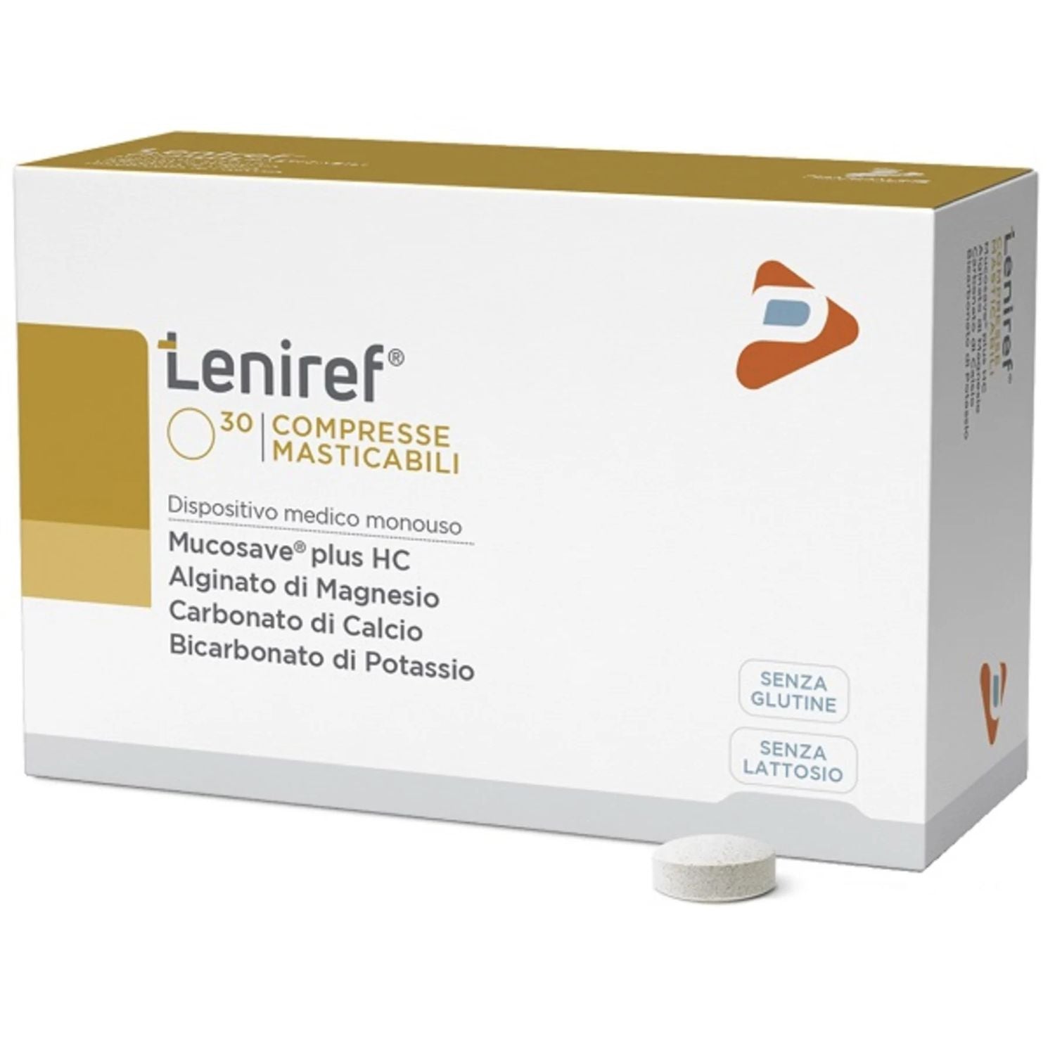 Leniref | Dispositivo Medico Reflusso Gastroesofageo e Laringofaringeo | 30 Compresse Masticabili
