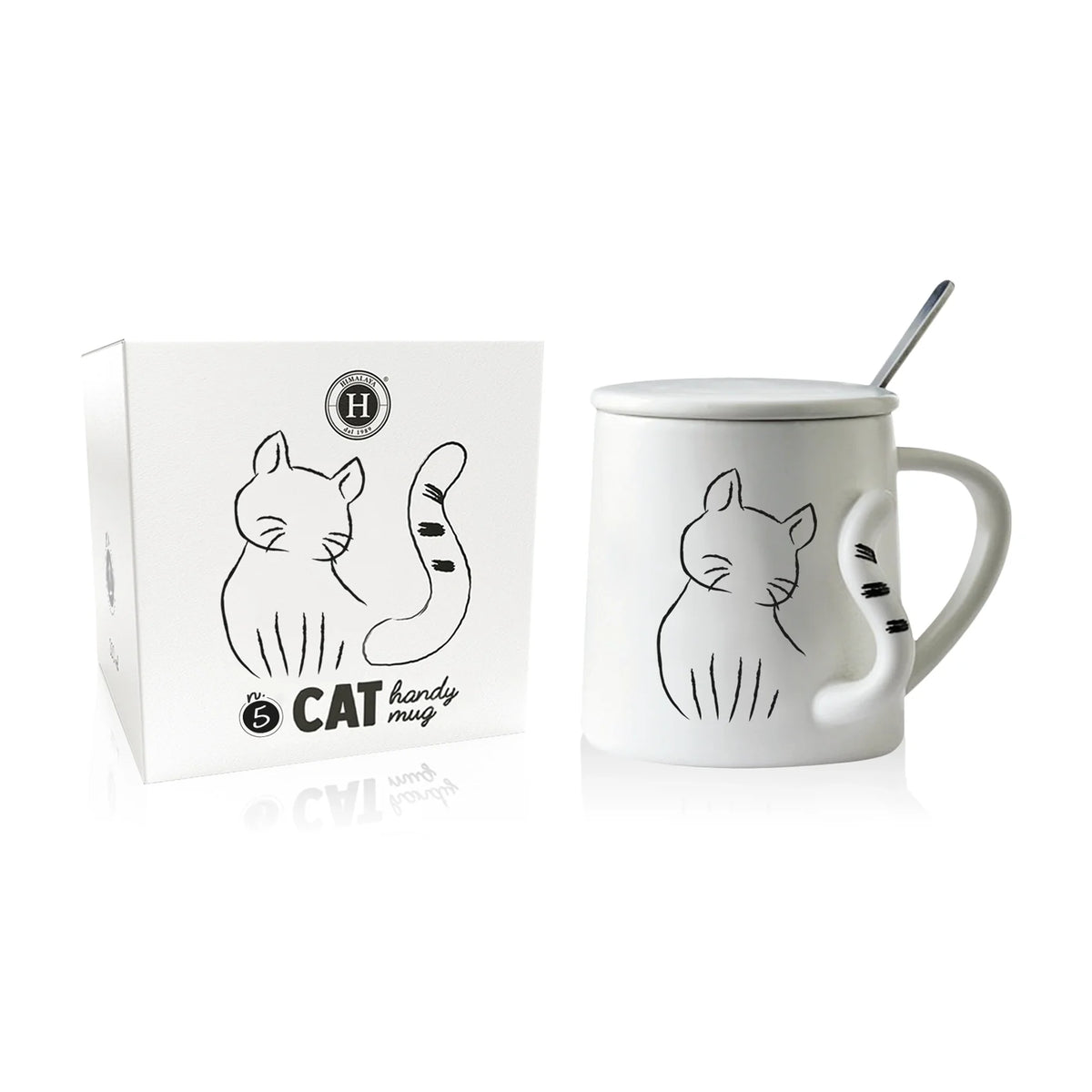 Himalaya Mug Cat Modello 5 | Tazza in Ceramica con Coperchio e Cucchiaino | 350 ml  