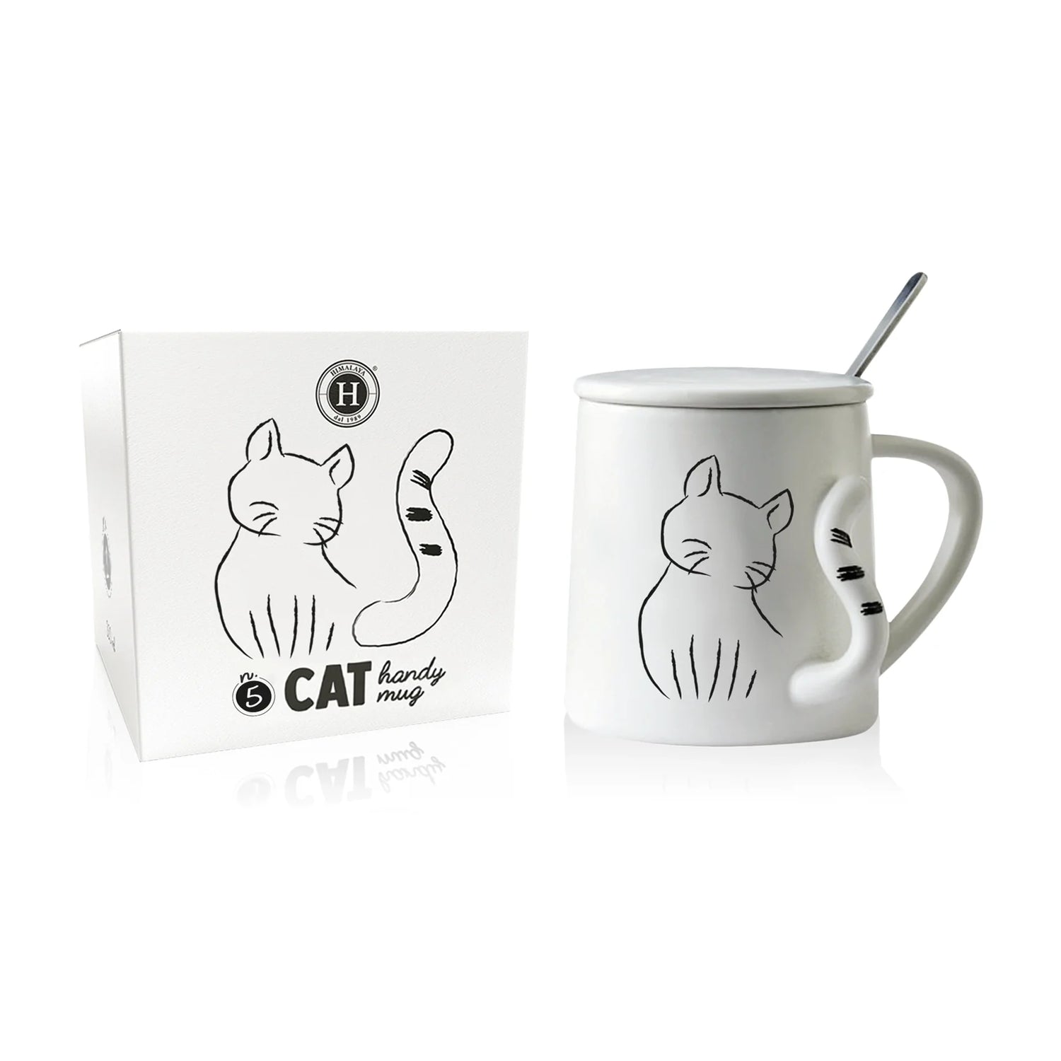 Himalaya Mug Cat Modello 5 | Tazza in Ceramica con Coperchio e Cucchiaino | 350 ml