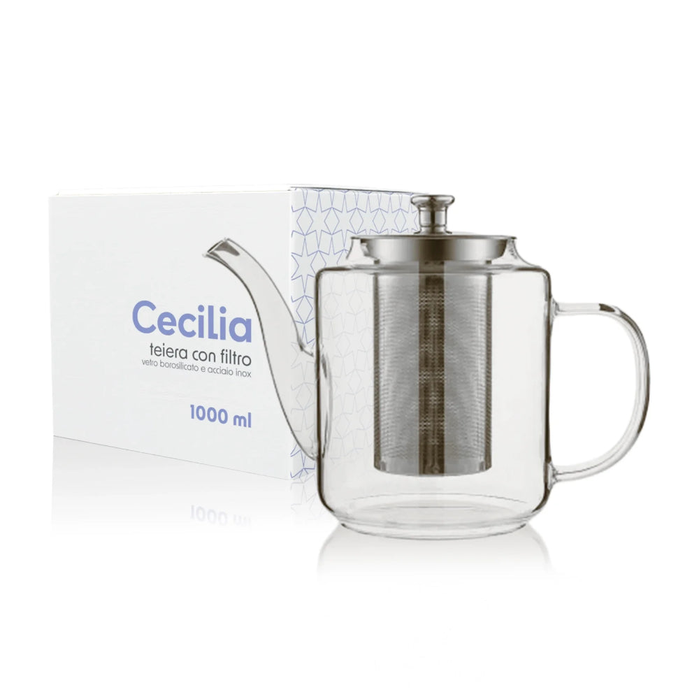 Himalaya Teiera Cecilia | Vetro Borosilicato Pyrex e Acciaio Inox con Filtro | 1000 ml
