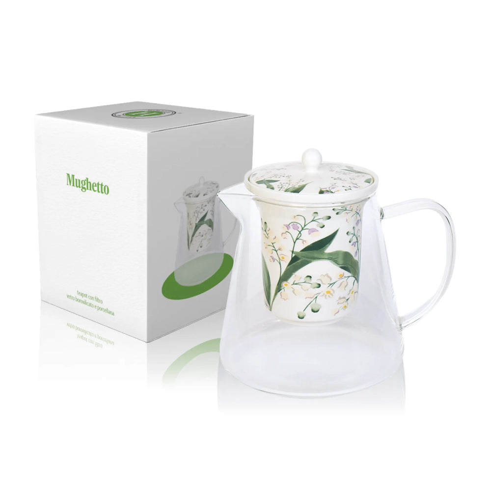 Himalaya Teiera Mughetto | Vetro Borosilicato Pyrex e Porcellana con Infusore | 750 ml  