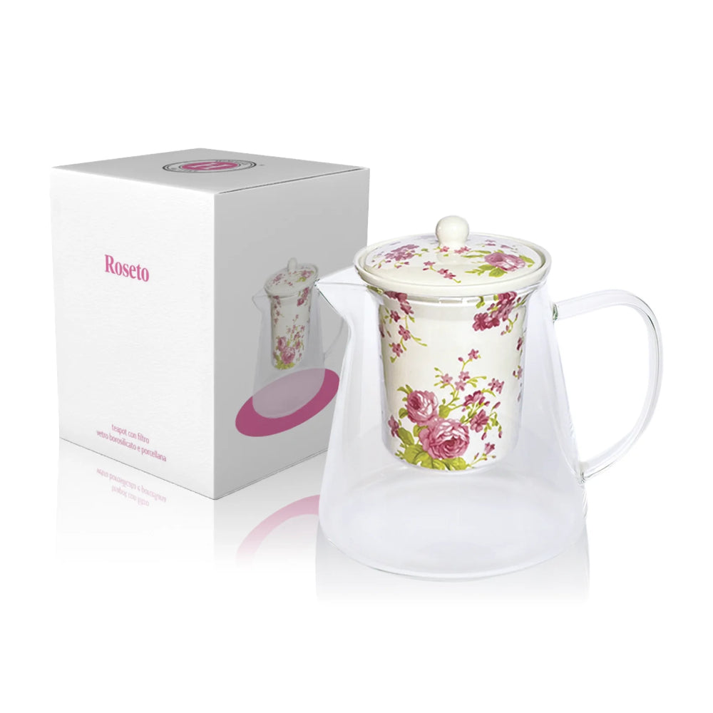 Himalaya Teiera In Vetro Borosilicato E Porcellana - Roseto 750ml