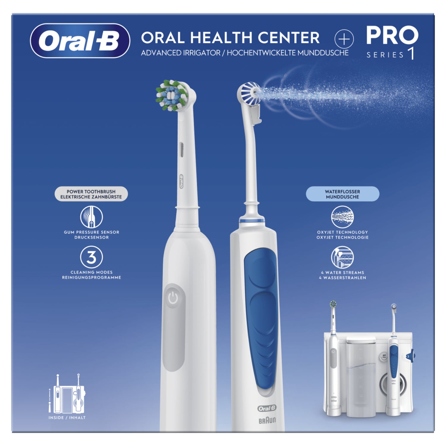 Oral-B Oral Center | Kit Idropulsore MD20 Oxyjet Waterjet + Spazzolino Elettrico Pro 1 | 3 Modalità