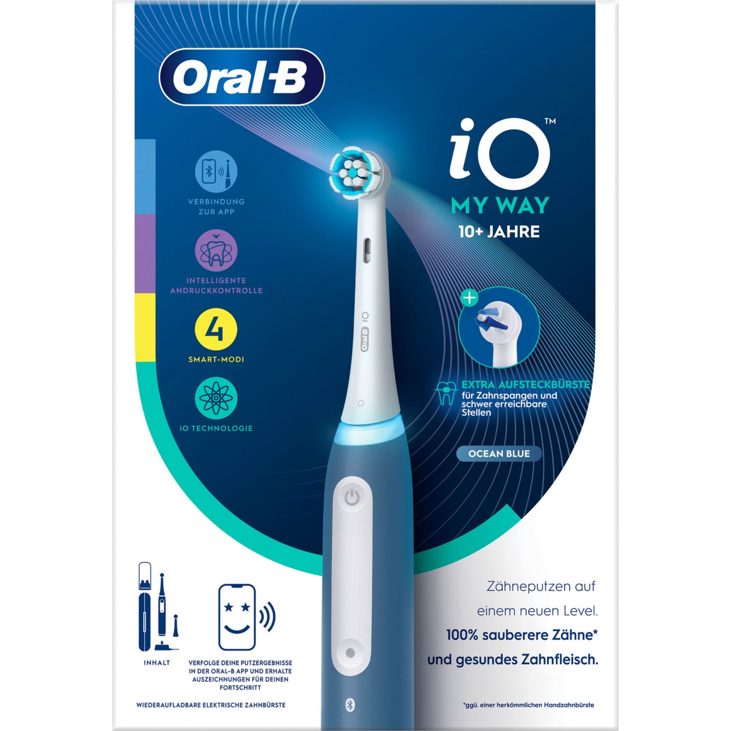 Oral-B iO My Way Blu | Spazzolino Elettrico Ricaricabile Ragazzi Teens | 2 Testine + Custodia