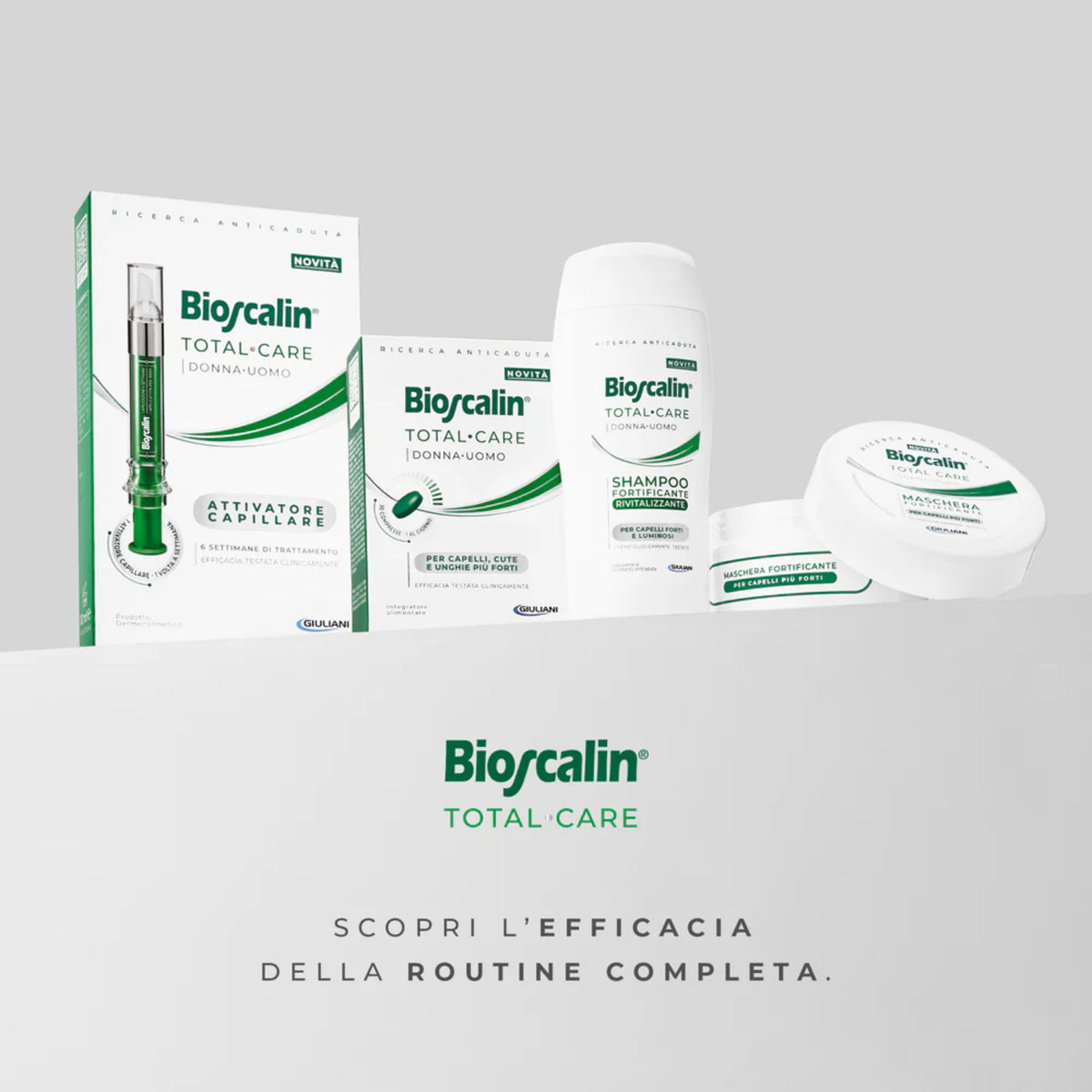Bioscalin Total Care linea capelli unghie compresse e shampoo