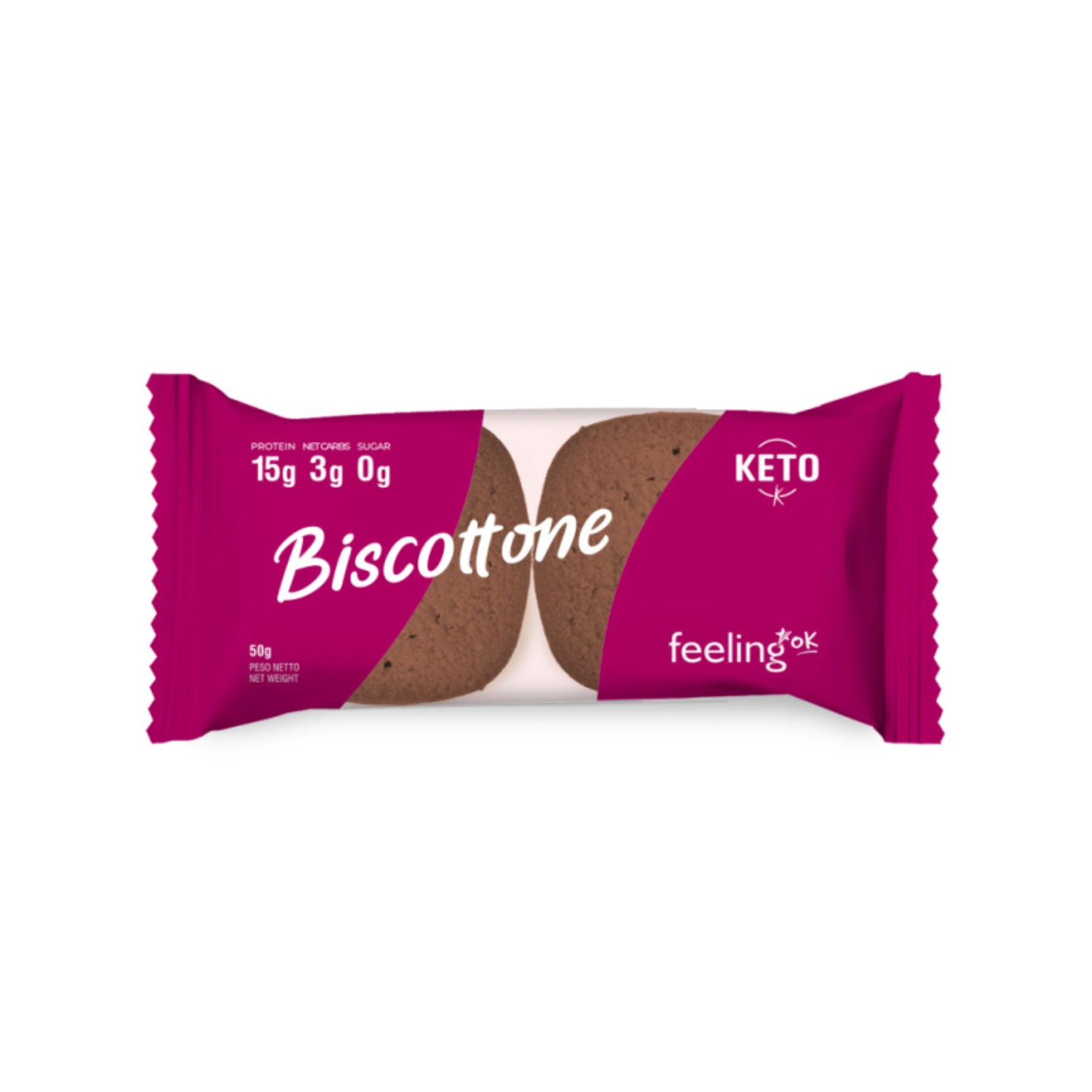 FeelingOk +Protein Biscottone Cacao | Biscotti Proteici Low-Carb | 50 g
