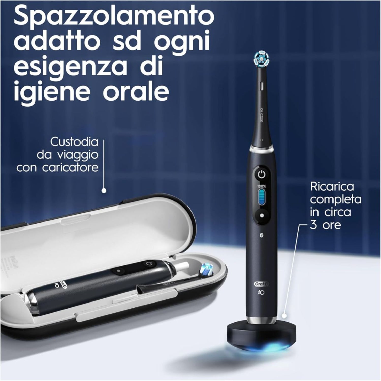Oral-B iO Serie 9 Black | Spazzolino Elettrico Monitoraggio 3D | 2 Testine + Custodia-Caricatore