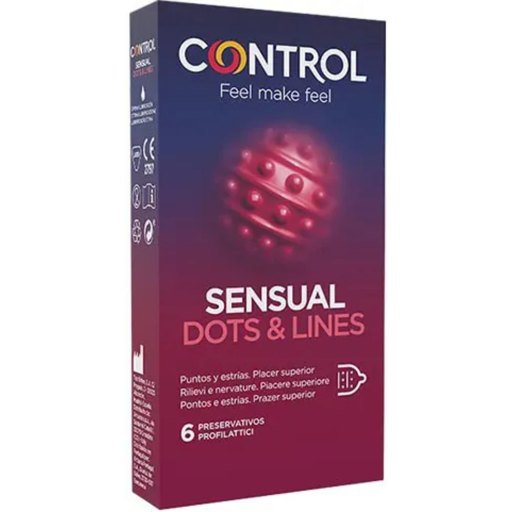 Control Sensual Dots &amp; Lines | Preservativi Rilievi Striature Forma Anatomica Adapta | 6 Profilattici
