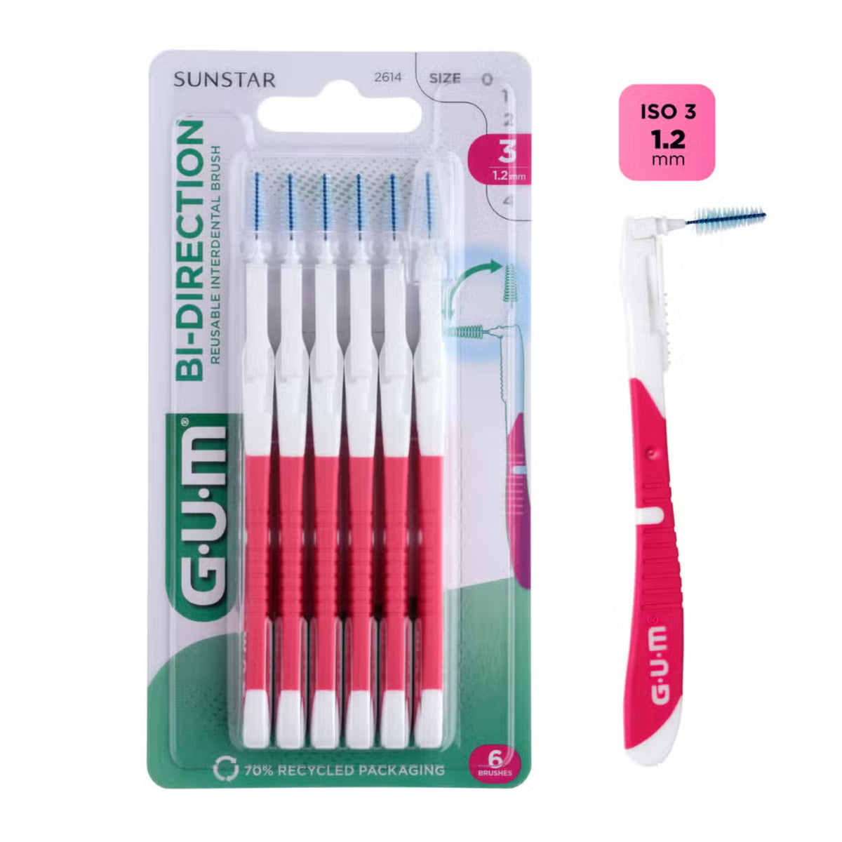 GUM Bi-Direction | Scovolino Punta Fine 1,2 mm | 6 Pezzi  