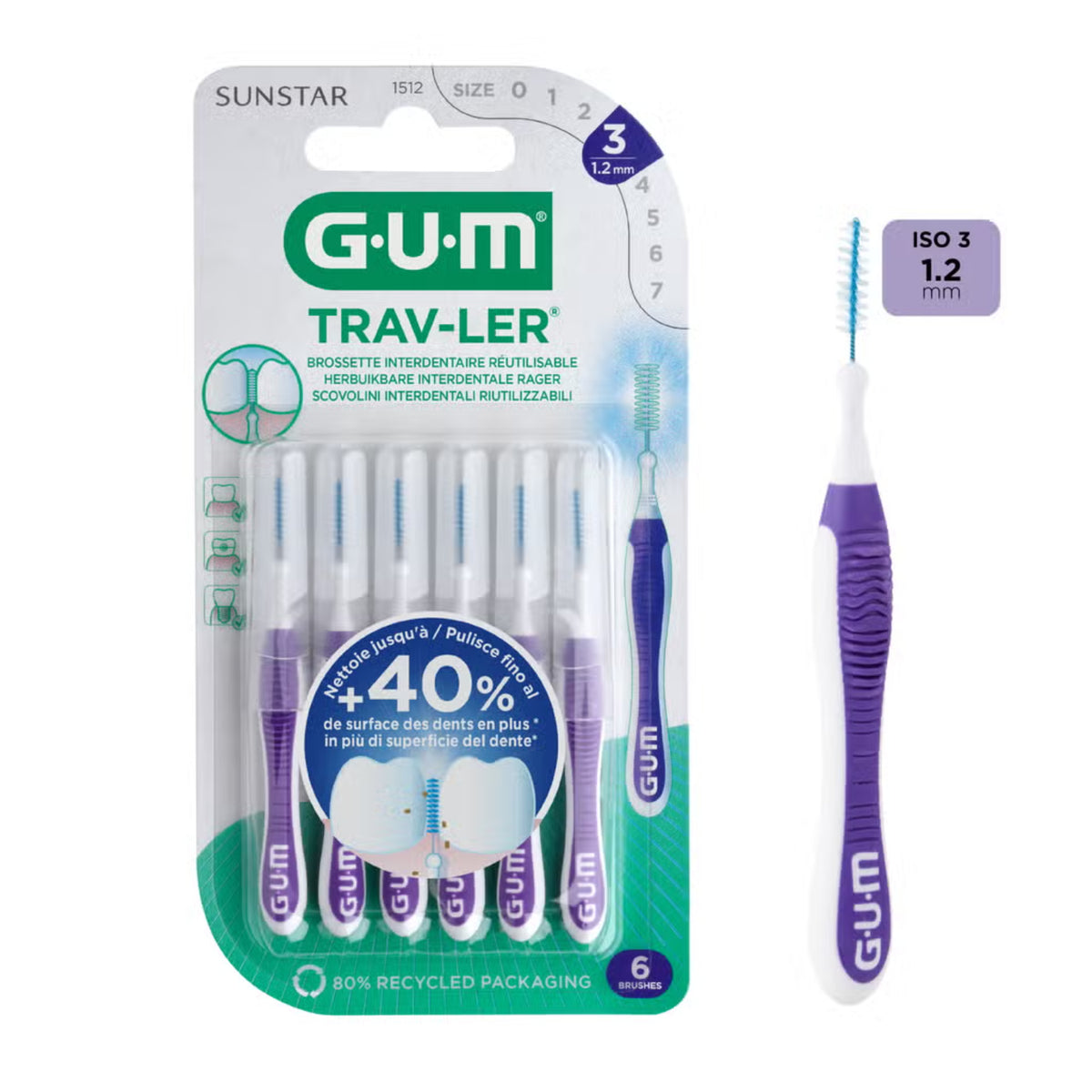 GUM Trav-ler | Scovolino Interdentale 1,2 mm ISO 3 | 6 Pezzi  