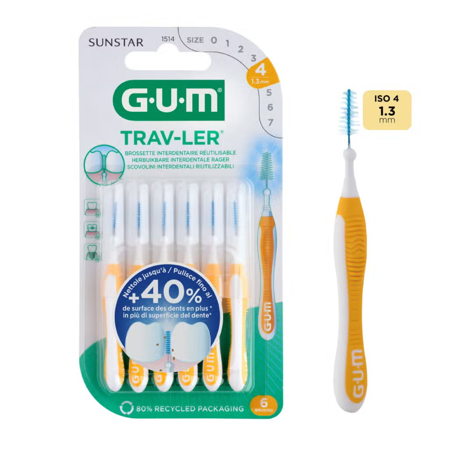 GUM Trav-ler | Scovolino Interdentale 1,3 mm | 6 Pezzi