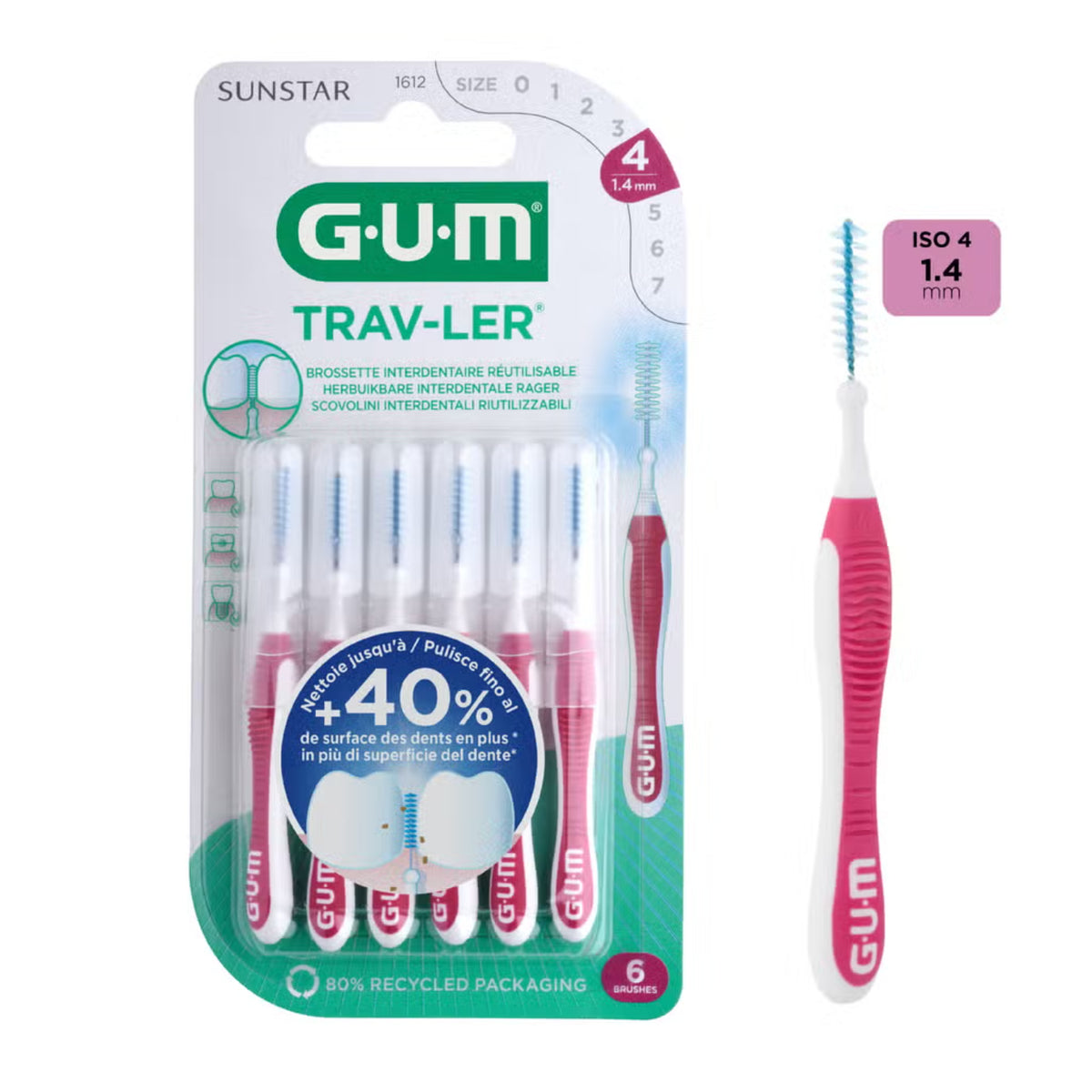 GUM Trav-ler | Scovolino Interdentale 1,4 mm ISO 6 | 6 Pezzi  