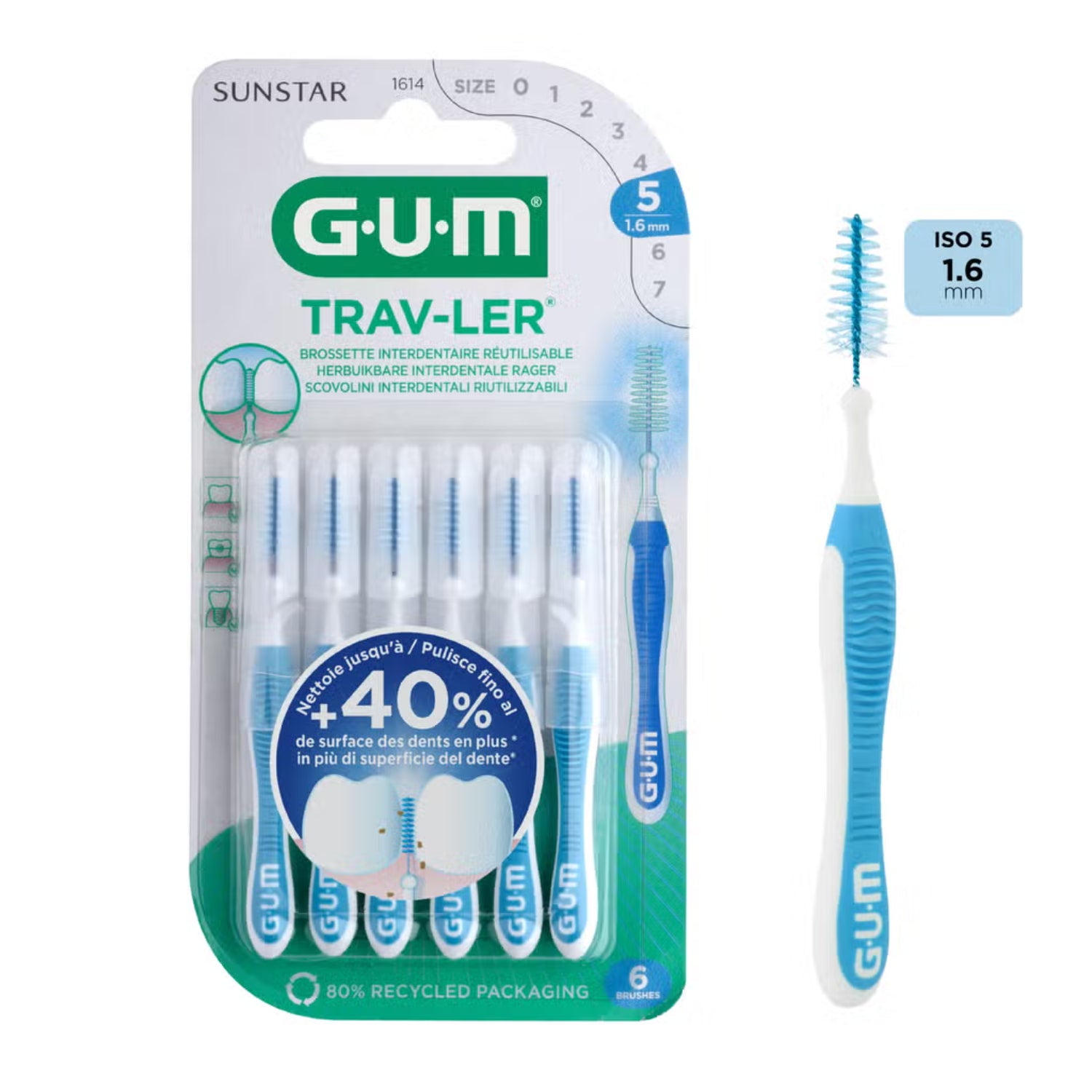 GUM Trav-ler | Scovolino Interdentale 1,6 mm ISO 5 | 6 Pezzi
