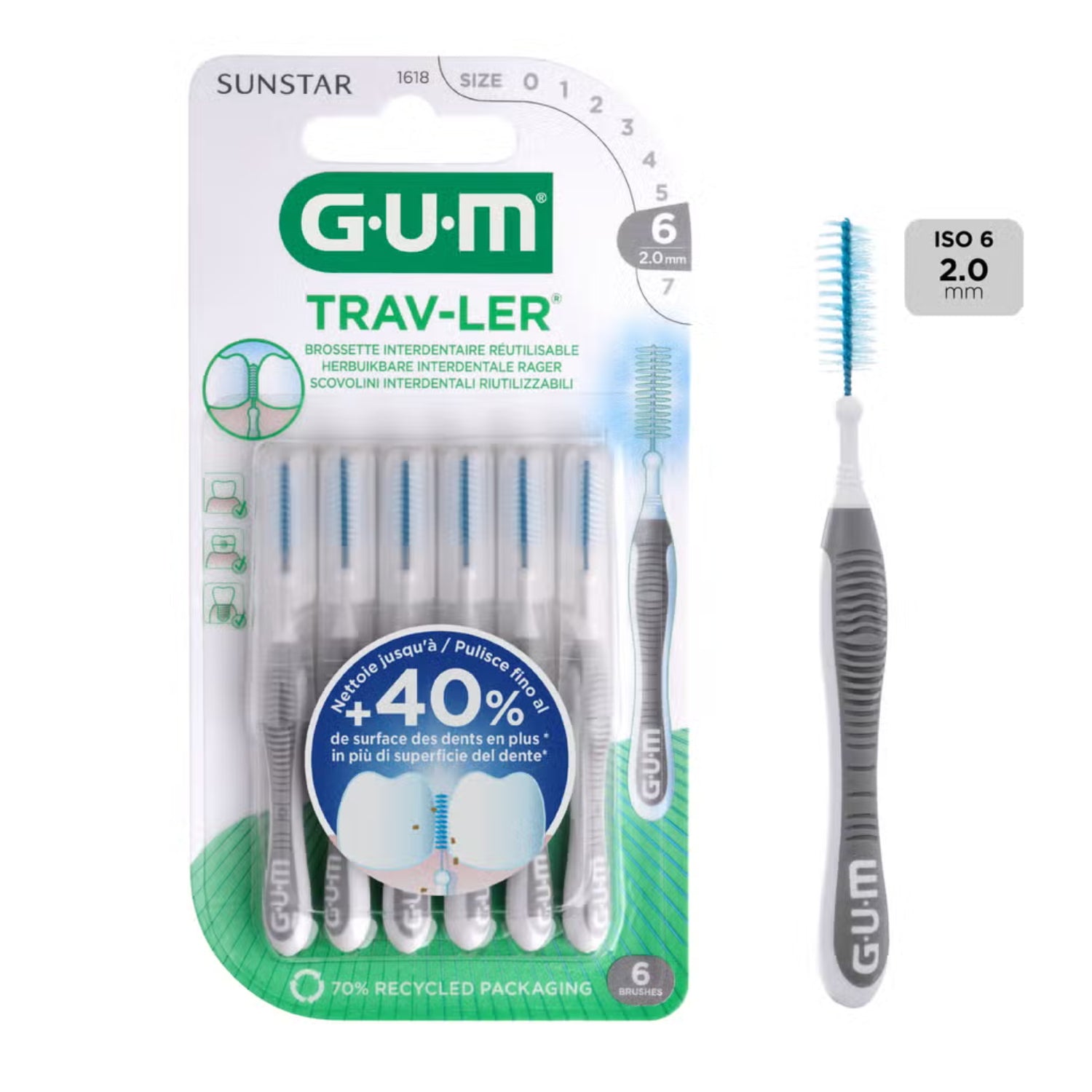 GUM Trav-ler | Scovolino Interdentale 2,0 mm | 6 Pezzi