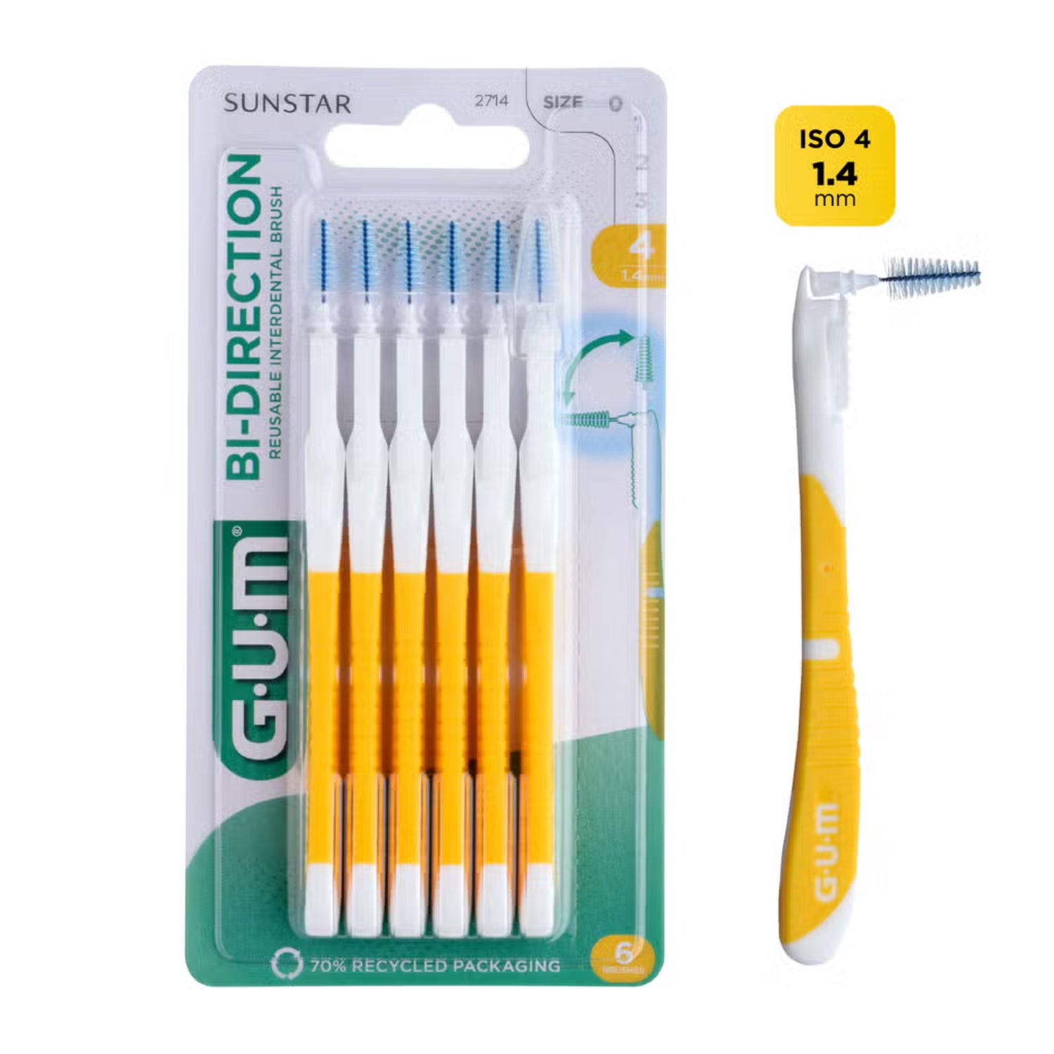 GUM Bi-Direction | Scovolino Interdentale Orientabile 1,4 mm | 6 Pezzi