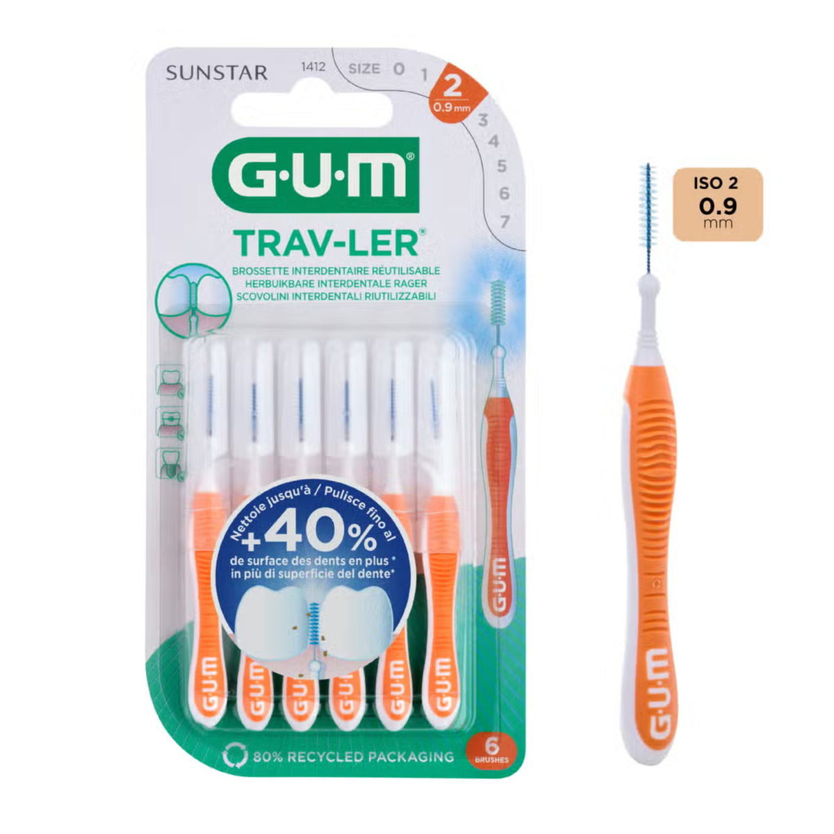 GUM Trav-ler | Scovolino Interdentale 0,9 mm ISO 2 | 6 Pezzi  
