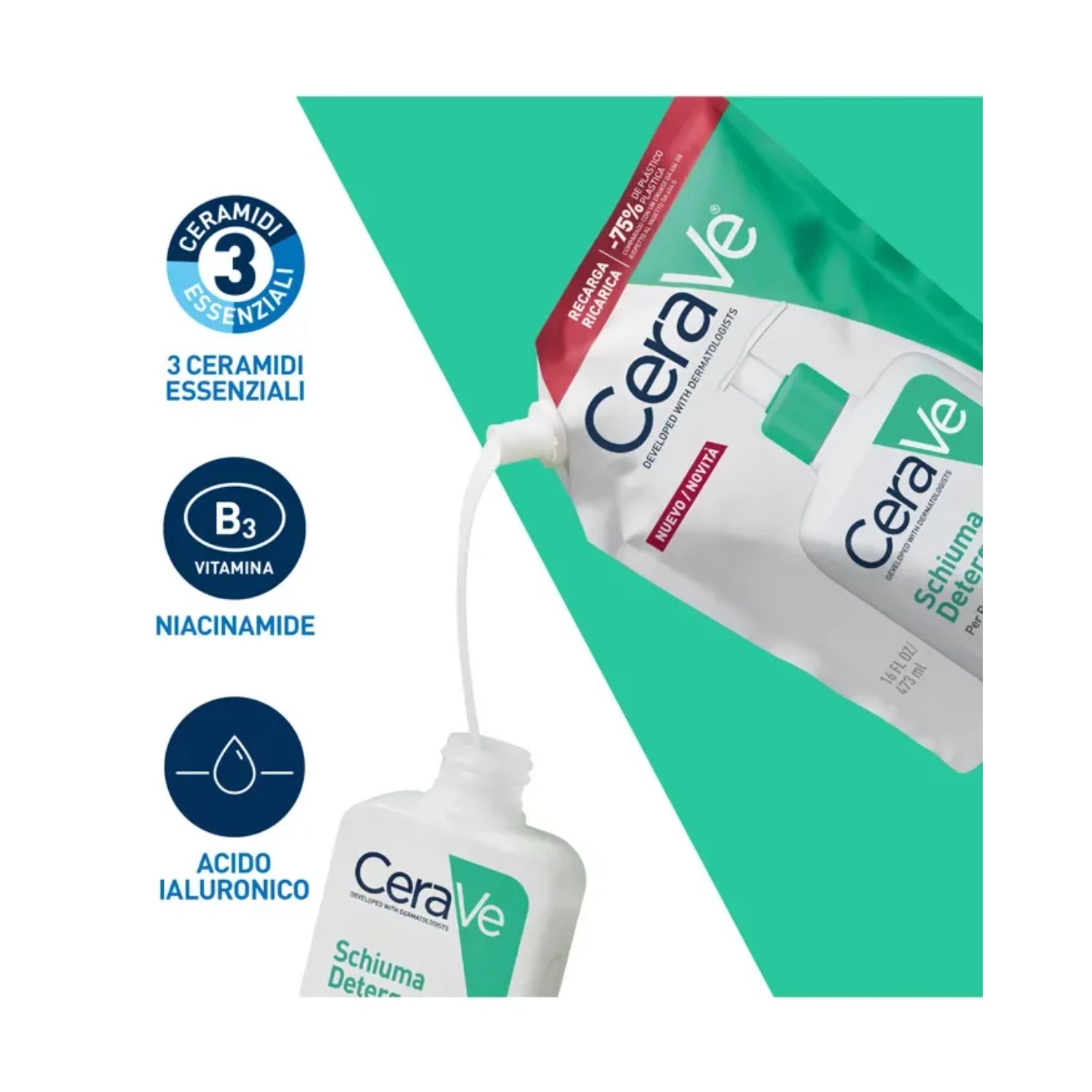 CeraVe | Refill Schiuma Detergente Viso Pelle Normale Grassa | 473ml