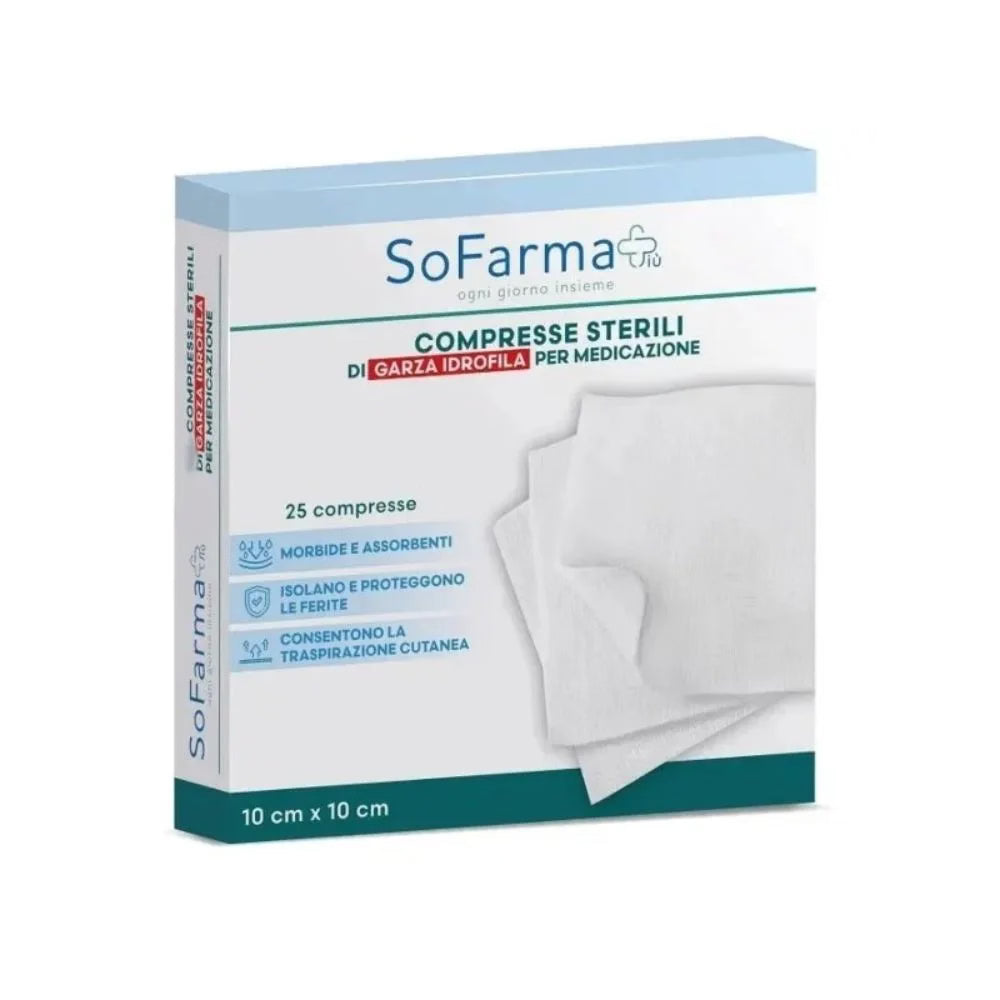 Sofarmapiù Compresse Sterili Di Garza Idrofila Cotone 10cm X 10cm 25 Pezzi  