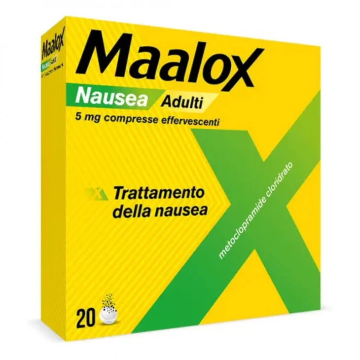 Maalox Nausea | Farmaco Metoclopramide per Nausea | 20 Compresse Effervescenti 5mg