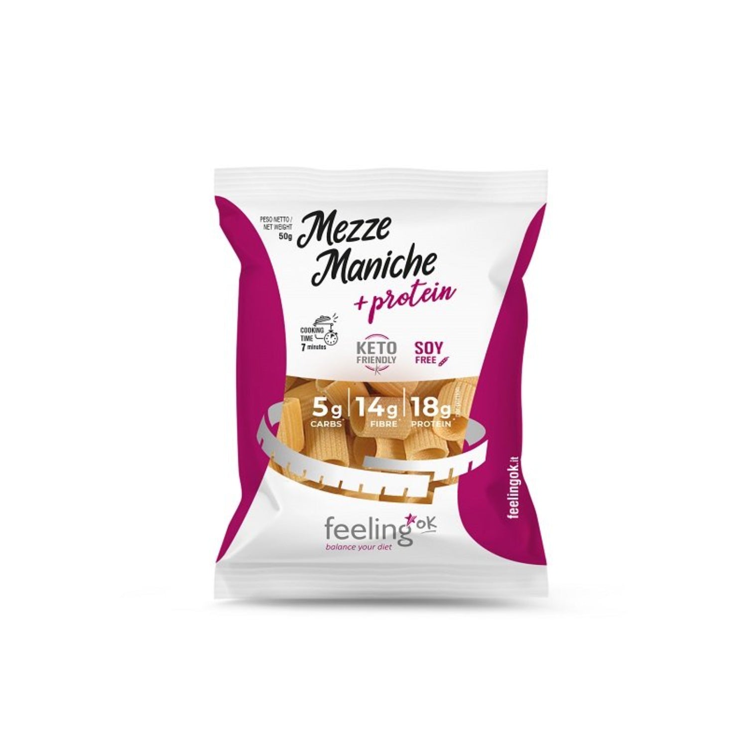 FeelingOk +Protein Mezze Maniche | Pasta Proteica Low-Carb | 50 g