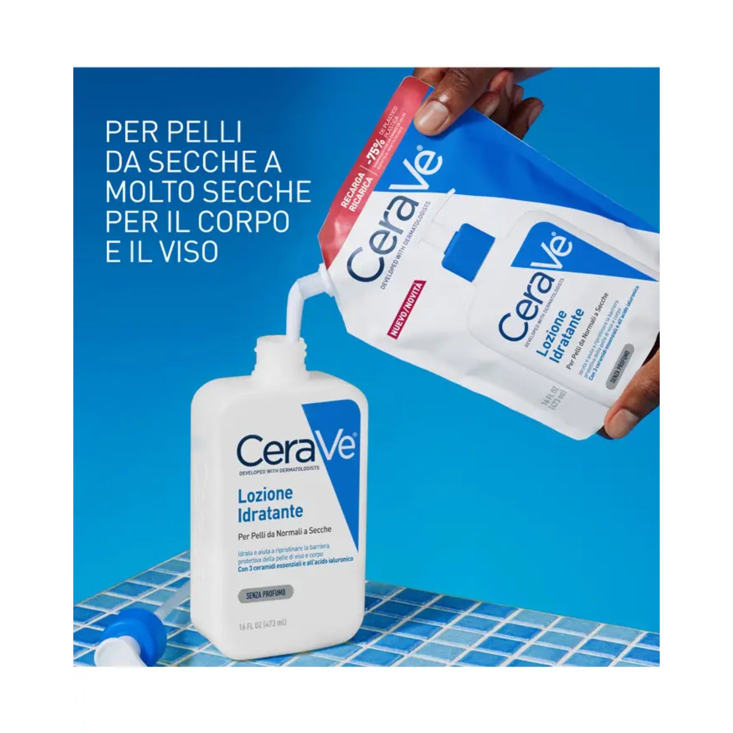 CeraVe | Refill Lozione Idratante Viso Corpo Pelle Secca Texture Leggera | 473ml 3