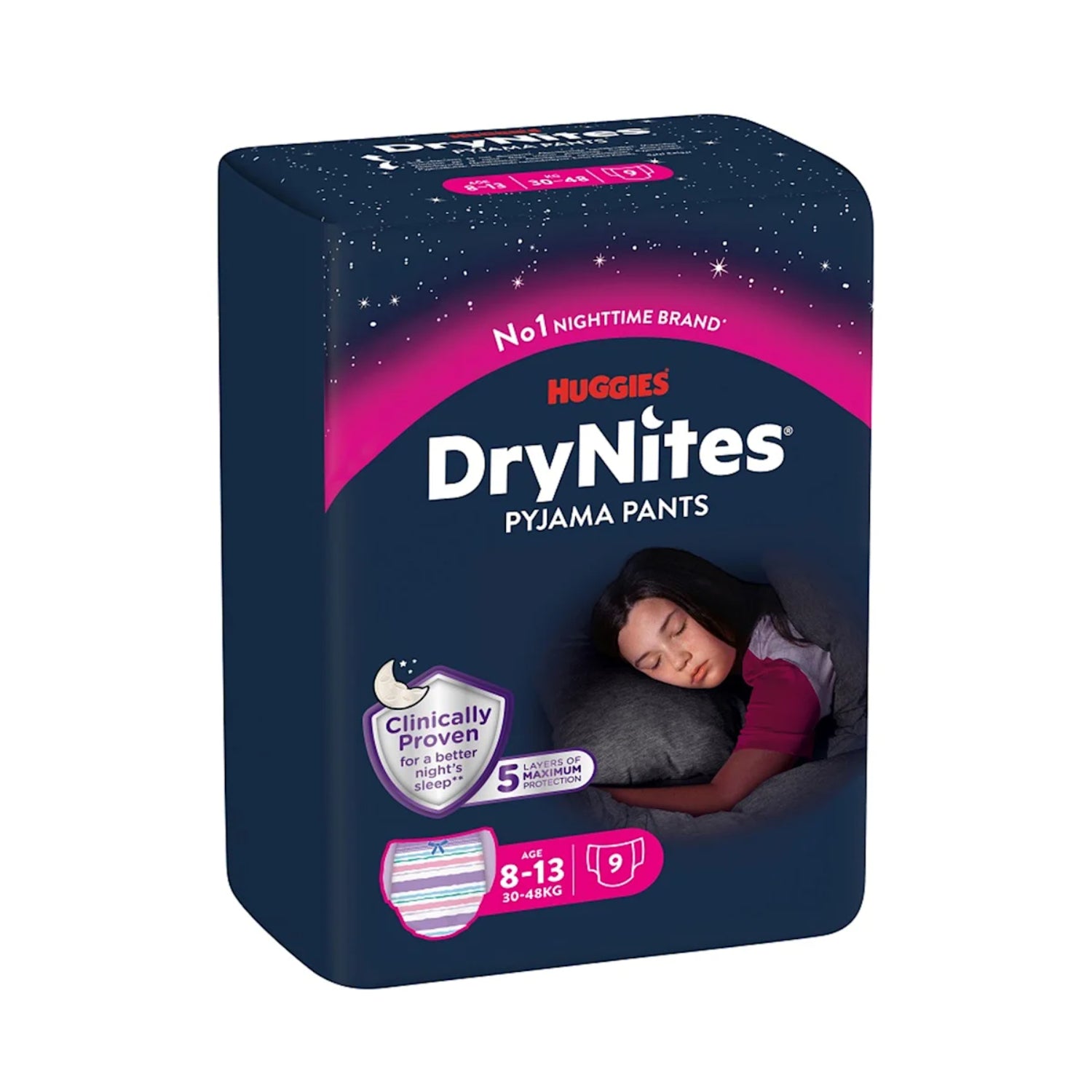 Huggies DryNites Pyjama Pants Girl 8-13 anni 30/48 kg 9 pannolini
