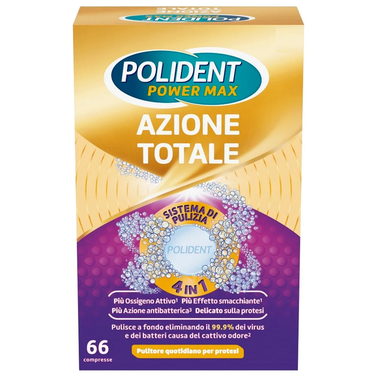 Polident Power Max Azione Totale | Pulizia Protesi | 66 Compresse  