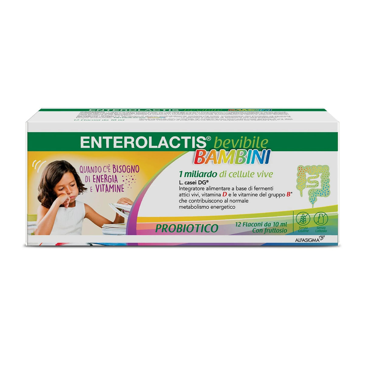 Enterolactis Bevibile Bambini | Integratore Fermenti Lattici | 12 Flaconcini  