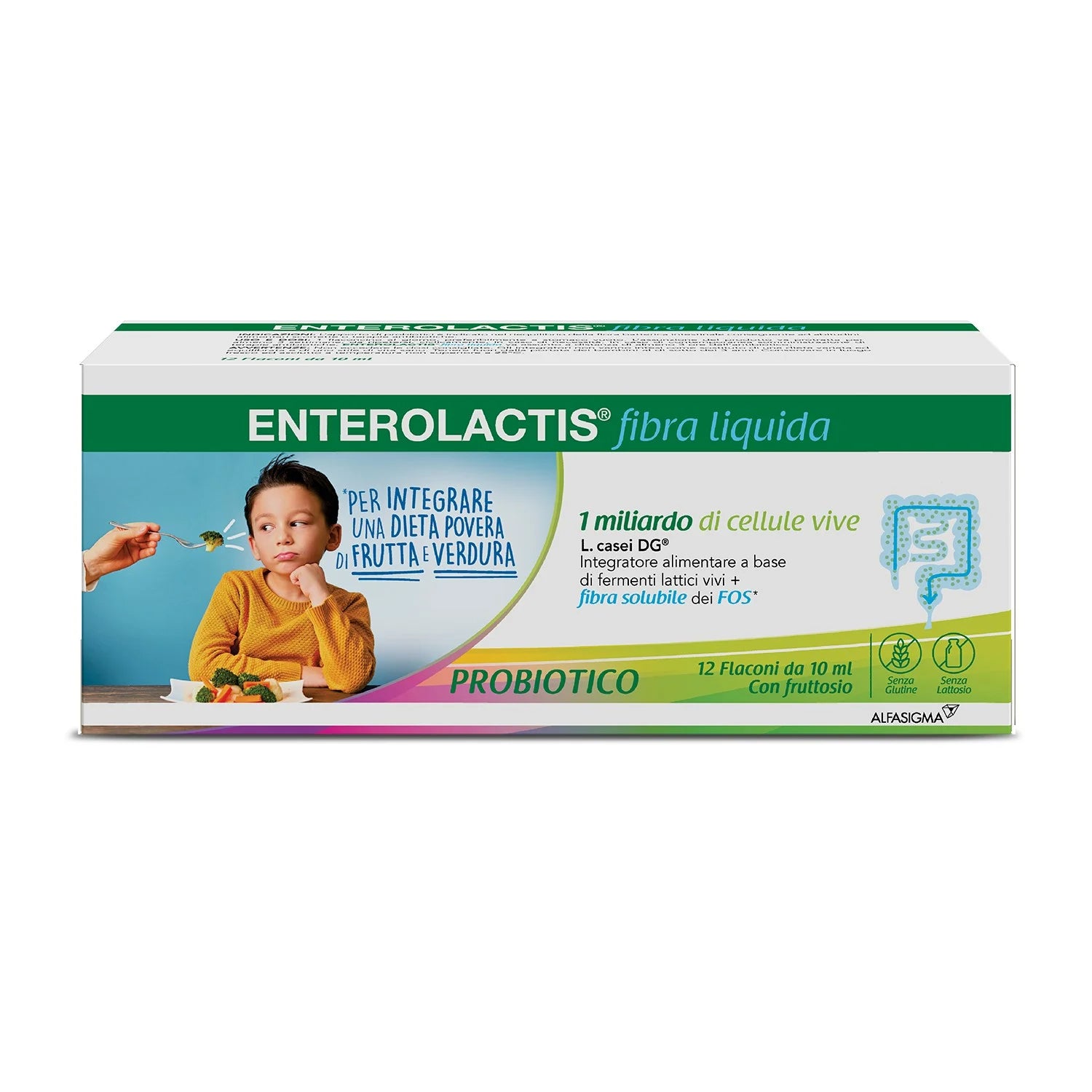 Enterolactis Fibra Liquida | Probiotici L. casei + FOS | 12 Flaconcini