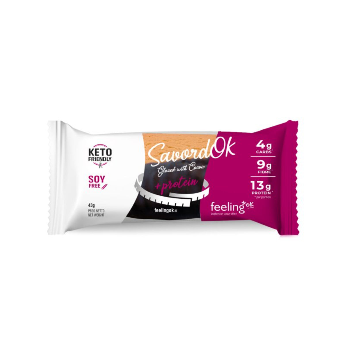 FeelingOk +Protein SavordOk Glassato Cacao Gusto Arancia | Savoiardo Proteico Low-Carb | 43 g  