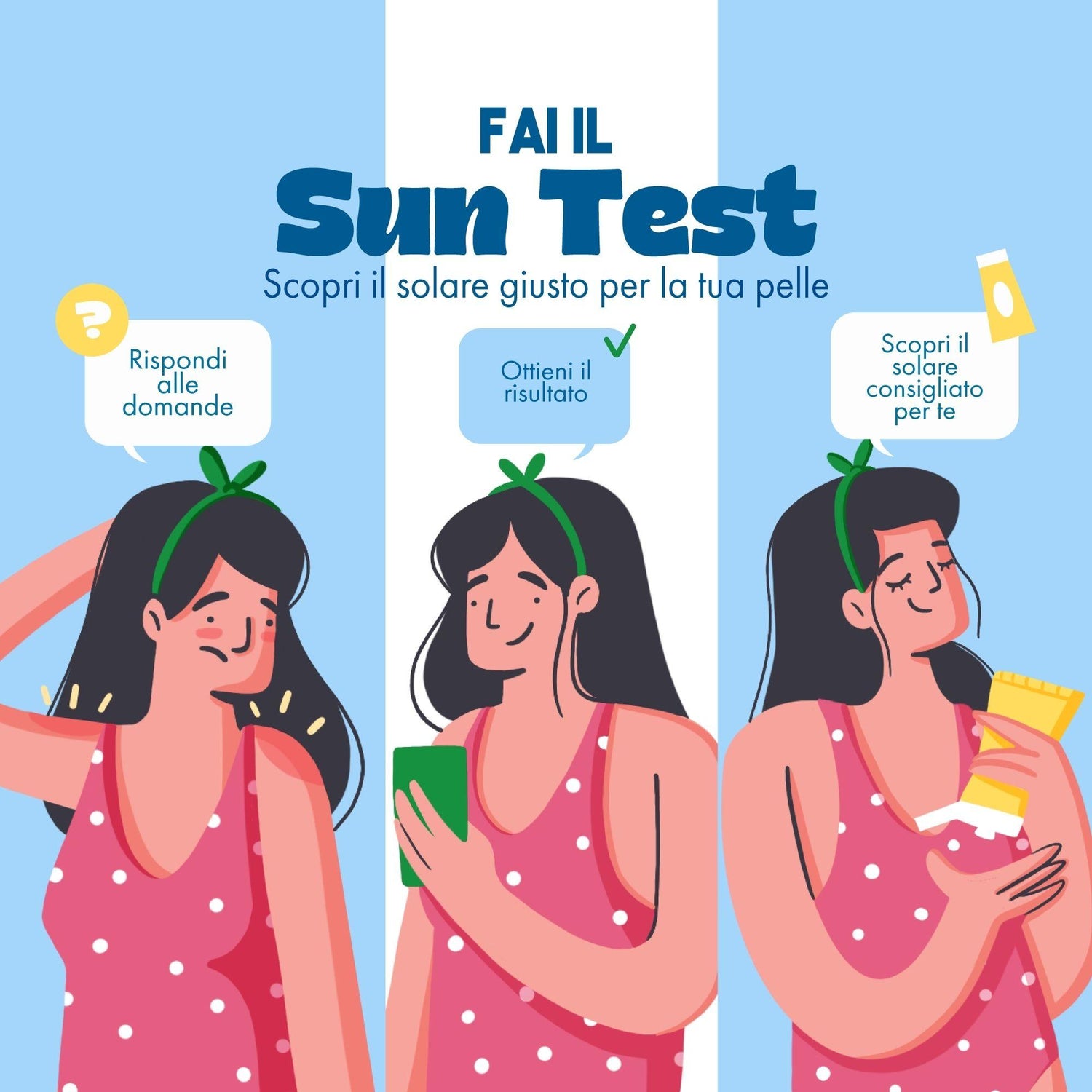 Fai il sun test e scopri il solare giusto per la tua pelle. Rispondi alle domande, ottieni il risultato e scopri il solare consigliato per te