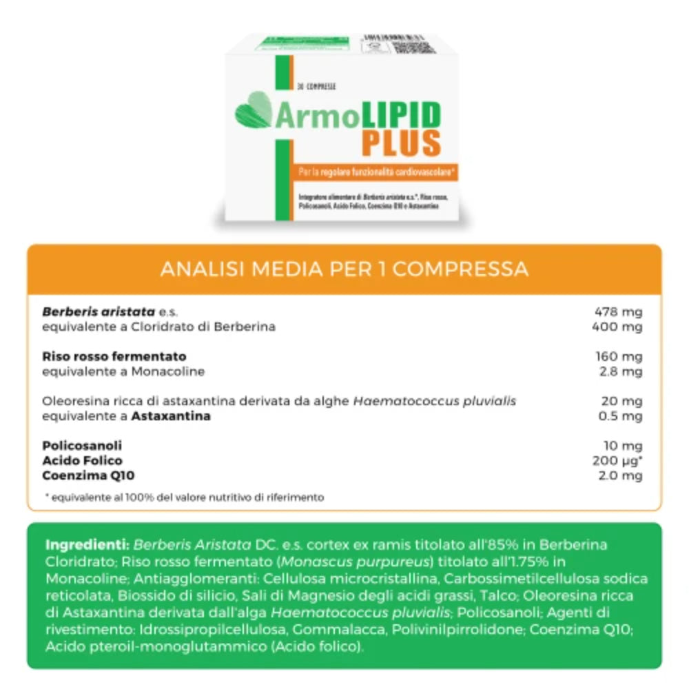 Armolipid Plus | Integratore Colesterolo con Monacolina K e Berberina | 30 Compresse 3