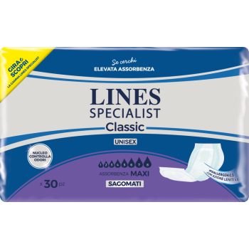 lines specialist classic pannolone per incontinenza sagomato maxi 30 pezzi
