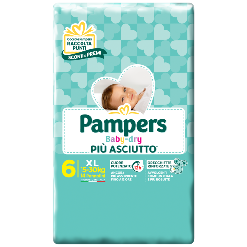 Pampers Baby Dry - XL Extralarge Taglia 6 (15+ Kg) 14 Pannolini